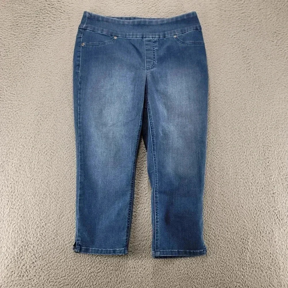 Chicos Pants Womens 0 US 4 Blue Perfect Stretch Soft Jegging Capri Distressed
